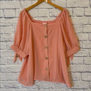 LC Lauren Conrad Button Down Short Sleeve Semi Sheer Peach Blouse Top Size XXL